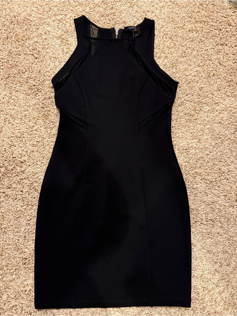 Classic Black Mini Dress with Mesh-Trim Halter